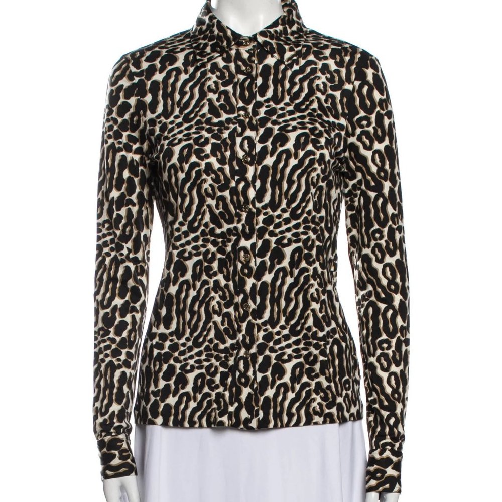 Tory Burch leopard-print silk button-up —EUC— size small
